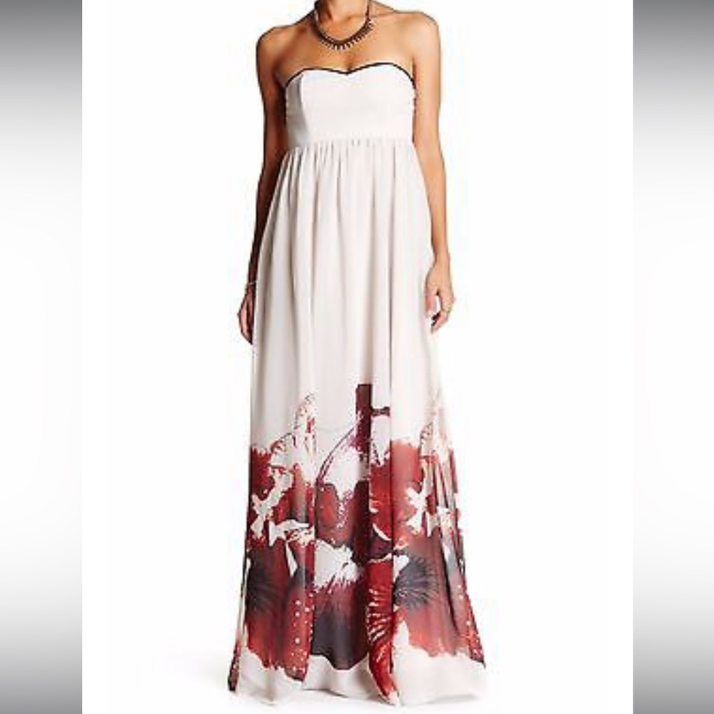 Stunning Free People NWT Maxi, Nude with black and red flowers, strapless